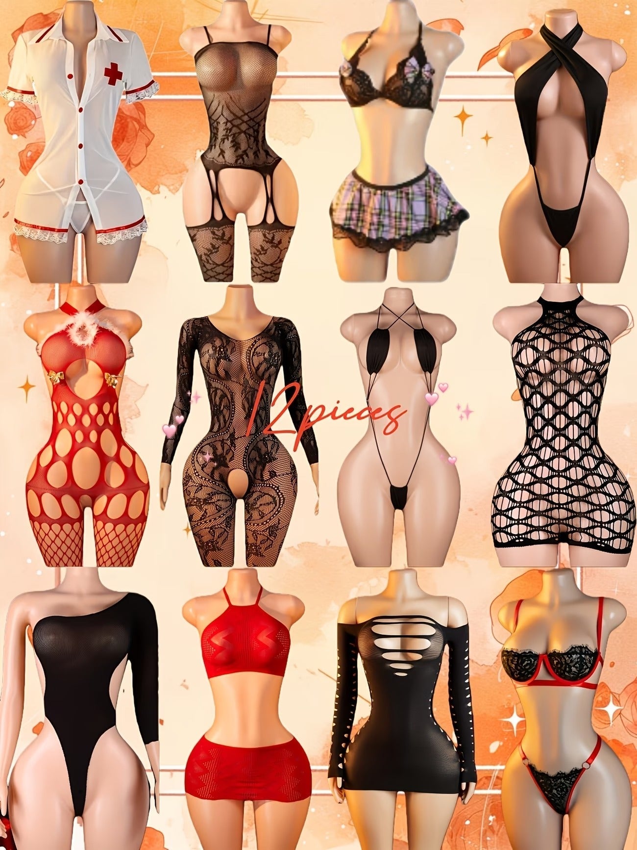 Women’s Night wear Lingerie Bodysuit Set – 12 Pieces