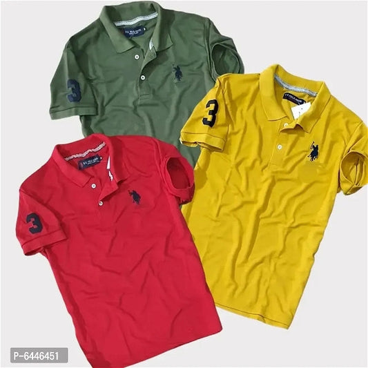 Cotton Half Sleeves Mens Polo T-Shirt (Pack Of 3 )