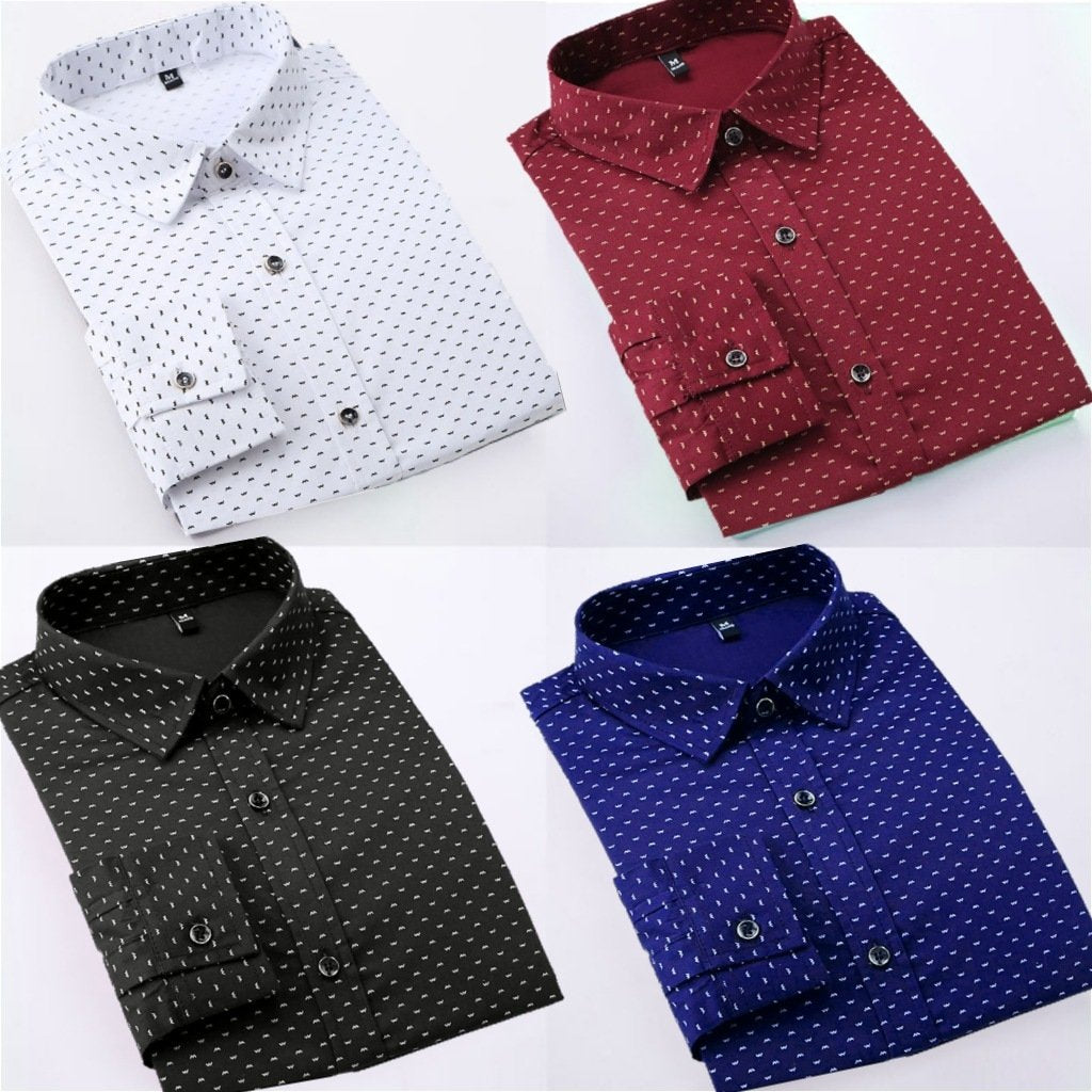 Dotted Premium Black,White, Maroon, Royal Blue Cotton Casual Shirts Pack Of 4