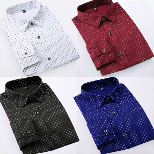 Dotted Premium Black,White, Maroon, Royal Blue Cotton Casual Shirts Pack Of 4