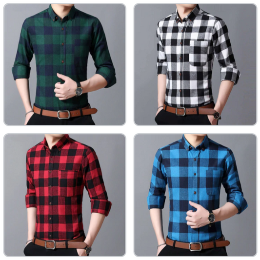 Premium Quality 100% Cotton Checkred Shirts pack of 4
