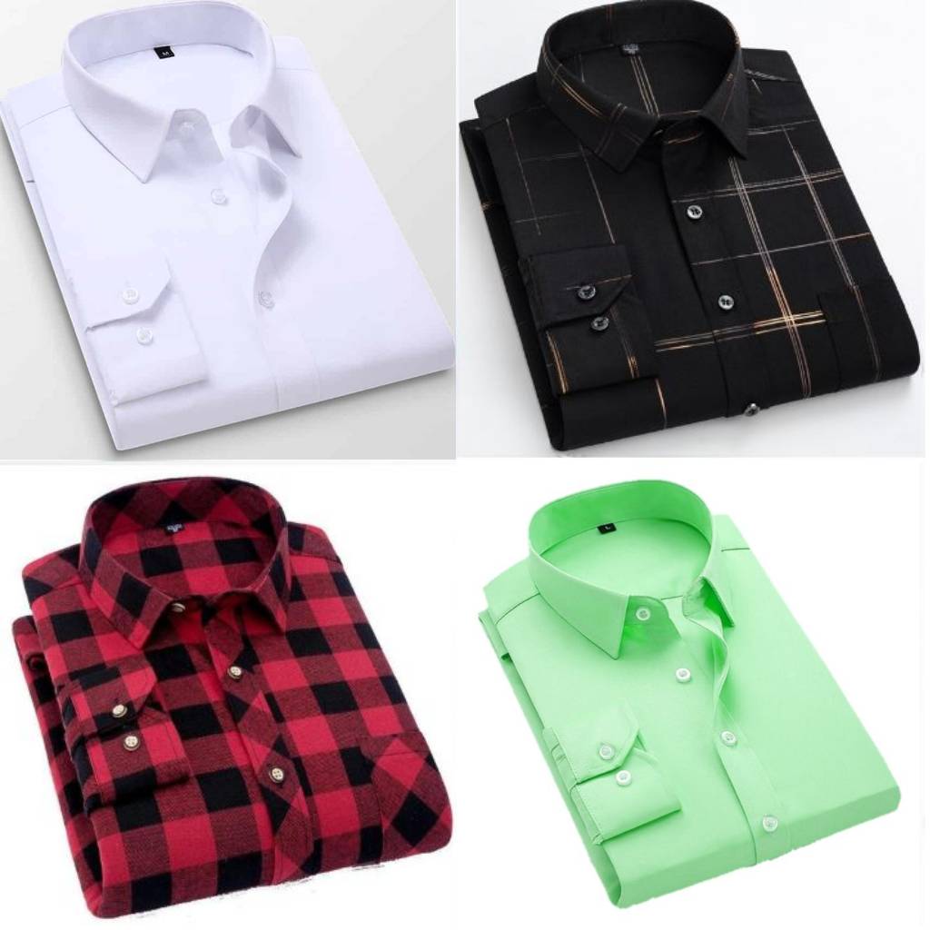 Combo of 4 Stylish Premium Checked & Plain Cotton Casual Shirts,Full Sleeve